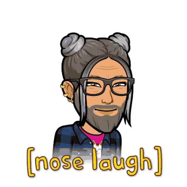 a cartoon of a man with glasses and the words nose laugh below him