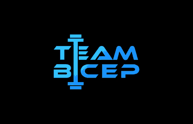 a logo for team bicep with a barbell in the middle