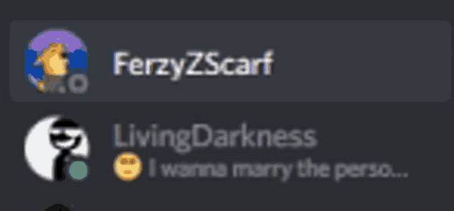 a screenshot of a discord conversation with ferzyzscarf and living darkness