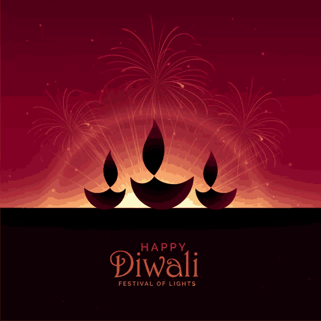 a happy diwali festival of lights greeting card with fireworks in the background