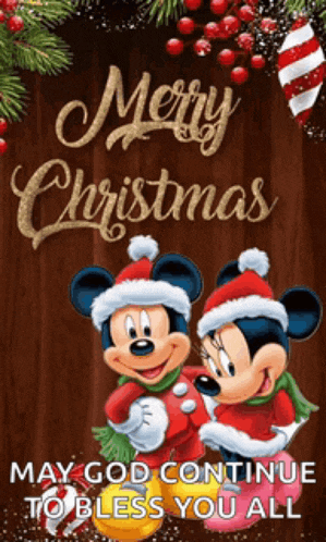 a christmas card with mickey and minnie mouse on it