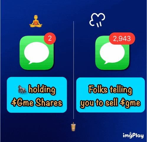 a screenshot of a phone screen showing holding gme shares and folks telling you to sell
