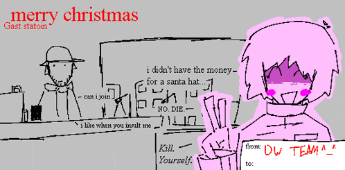 a drawing of a man and a girl with the words merry christmas written above them