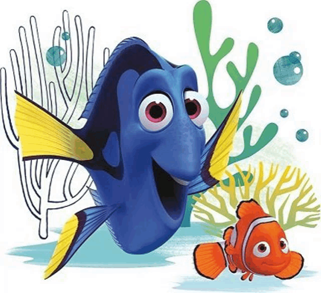 dory and nemo from the movie finding dory are swimming in the ocean .