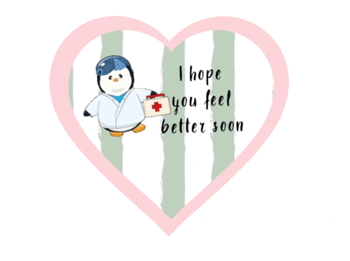 a heart with a penguin and the words " i hope you feel better soon " written on it