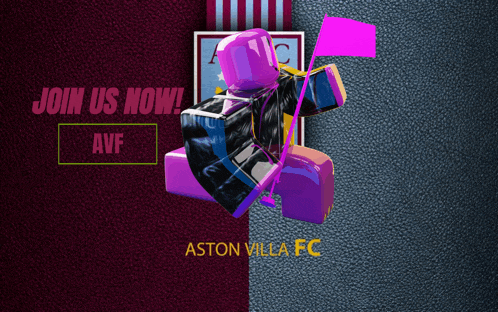 an advertisement for aston villa fc shows a purple character