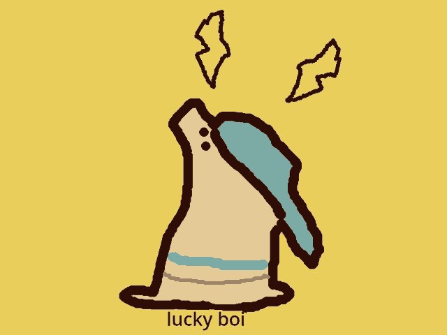 a drawing of a ghost with the words lucky boi written below it