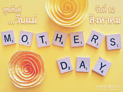 a yellow background with the words mother 's day written in scrabble tiles