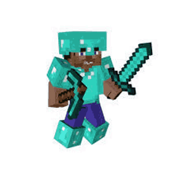 a 3d model of a minecraft character holding a diamond sword .