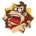 a cartoon of donkey kong with his mouth open and a red shirt on .