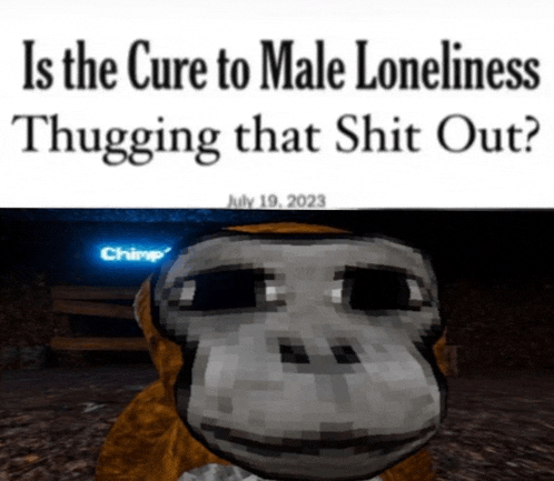 a picture of a monkey with a caption that says " is the cure to male loneliness thuggering that shit out "