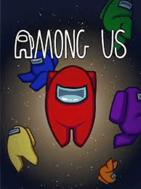 among us is a video game that looks like a cartoon with a red character in the middle .