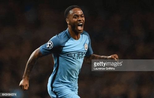 soccer player celebrates his team 's first goal during the match .