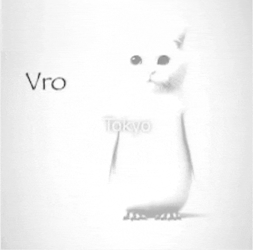 a black and white drawing of a cat with the words vro tokyo on the bottom right