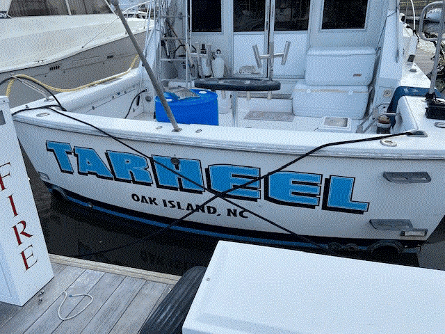 a white boat with the word tarneel painted on the side