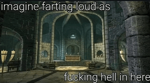 a picture of a castle with a caption that says imagine farting loud as fucking hell in here .