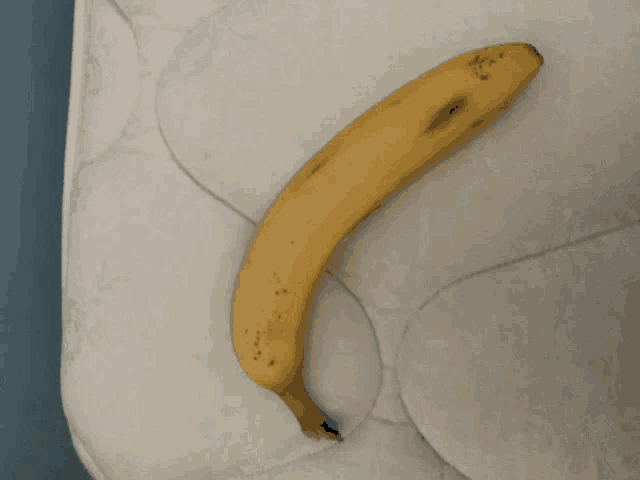 a banana is laying on a white blanket on a mattress