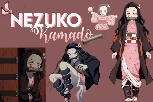 a poster of nezuko kamado from demon slayer shows her in different poses