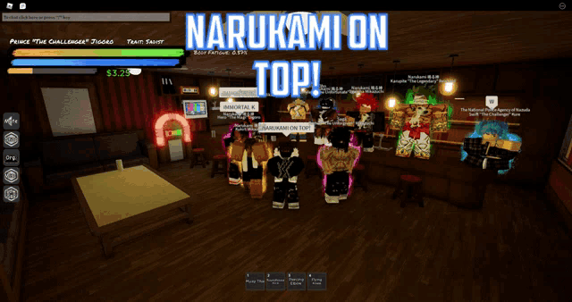 a group of people standing in a room with the words narukami on top