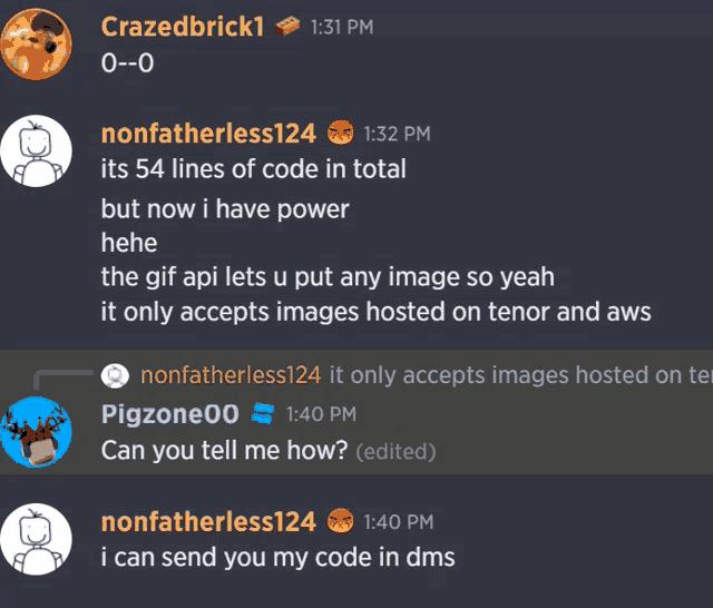 a conversation between crazedbrick1 and nonfatherless124