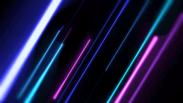 a bunch of neon lights are moving in a row on a black background .