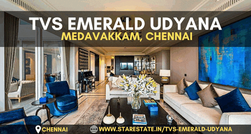 an advertisement for tvs emerald udyana medavakkam chennai shows a living room