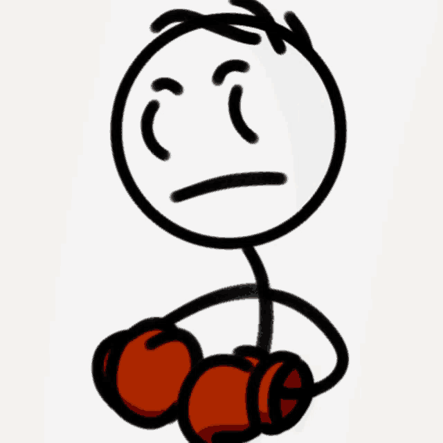 a stick figure with a sad face and boxing gloves