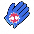 a blue glove with a red star on it