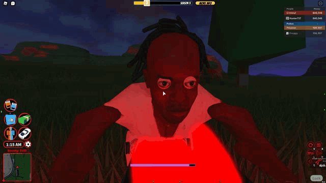 a screenshot of a video game shows a character with a red light coming out of his eyes