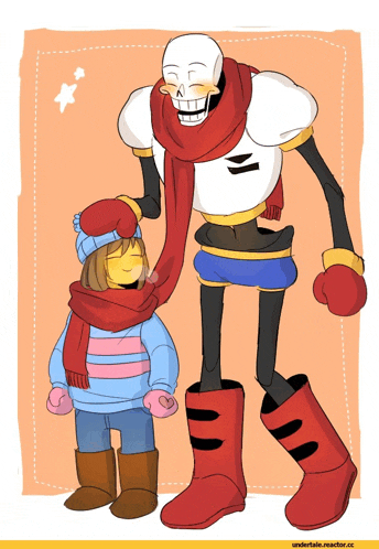 a drawing of papyrus and frisk standing next to each other with the words undertale.reactor.cc below them