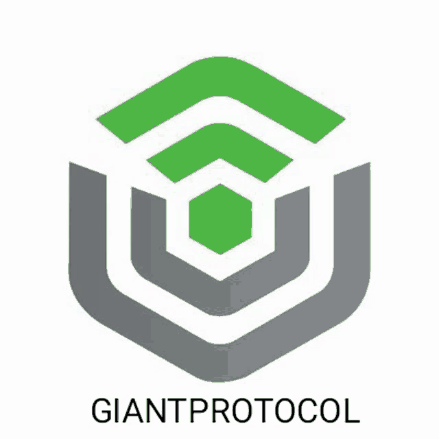 the logo for giant protocol is a green and gray hexagon with a wifi signal coming out of it .