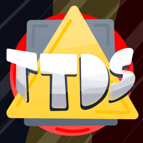 a yellow triangle with the word tds in white letters