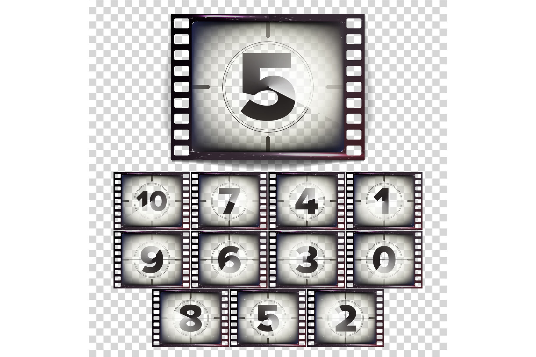 Film Countdown Numbers 10 - 0 Vector. Monochrome Brown Grunge Film Strip.  Start Of The Old Film. Isolated On Transparent Background Illustration By  Pikepicture | TheHungryJPEG