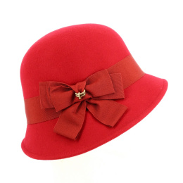 Chapeau Cloche Maithe Feutre Laine Rouge - Traclet