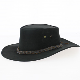 Chapeau Border australien Cuir Noir - Aussie Apparel