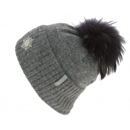 Betty Wool Grey Fur Pompon Beanie - Kristo