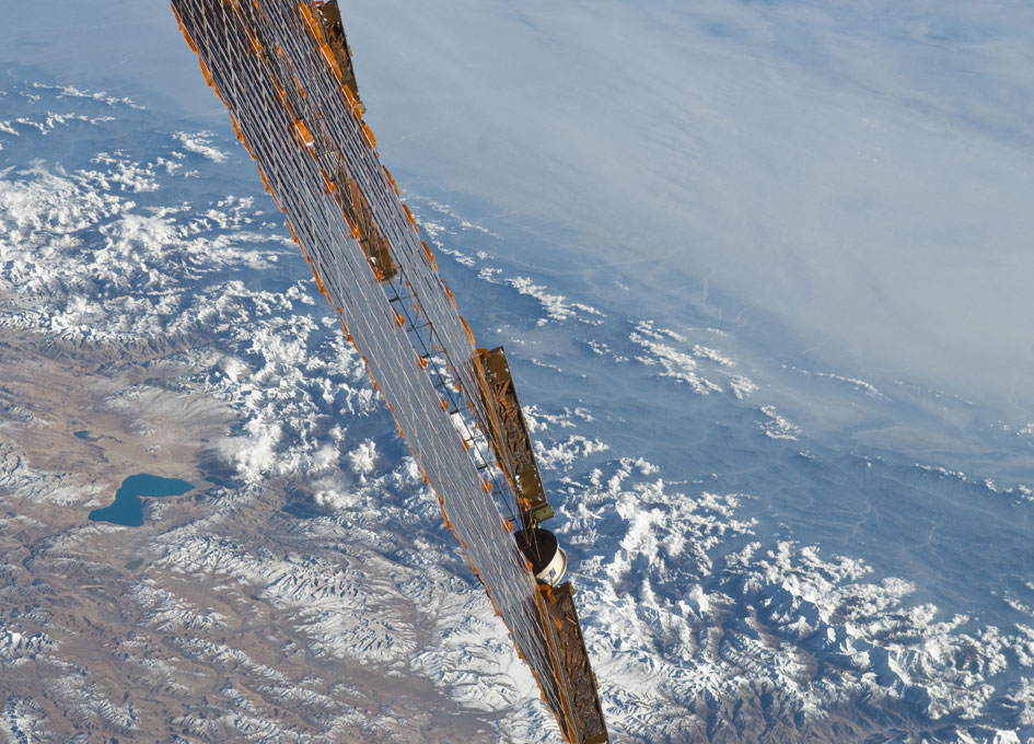 Space Station Solar Panels With The Himalayas As a Backdrop