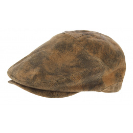 Cappello piatto Yonkers in pelle marrone invecchiata