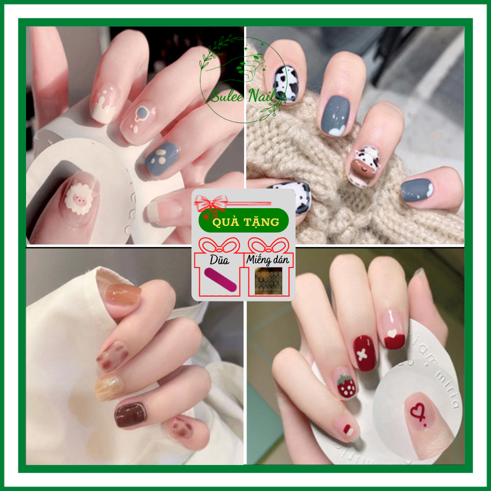 Nail giả, nailbox kèm dũa, mẫu phụ kiện charm đẹp móng tay kèm ...