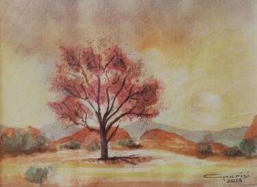 Malerei mit dem Titel "EL ARBOL SOLITARIO" von Luis Miguel Aparisi, Original-Kunstwerk, Aquarell Auf Karton montiert