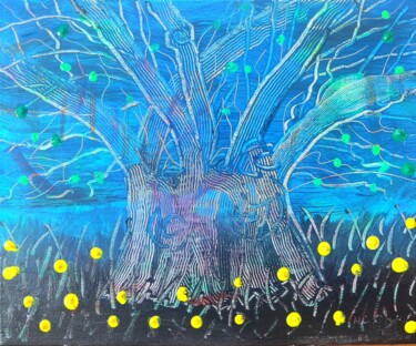 Malerei mit dem Titel "Árbol azul" von Ma Palet, Original-Kunstwerk, Acryl Auf Keilrahmen aus Holz montiert