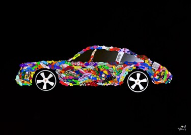 Pintura titulada "My car" por Géraldine G., Obra de arte original, Collages Montado en Panel de madera