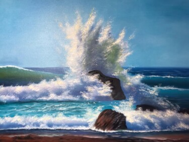 Painting titled "Waves crash" by Marina Gavrilova, Original Artwork, Oil