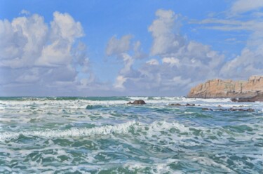 Painting titled "Pointe de Kerroux,…" by Anne Baudequin, Original Artwork, Oil Mounted on Wood Stretcher frame