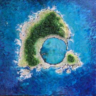 Painting titled "3D Textured Island…" by Ol Ga Simonova, Original Artwork, Acrylic Mounted on Other rigid panel