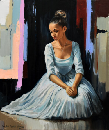 Painting titled "A ballerina portrai…" by Serghei Ghetiu, Original Artwork, Oil Mounted on Wood Stretcher frame