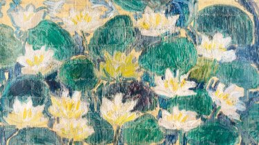 Pintura titulada "White Water Lilly's…" por Hunt Slonem, Obra de arte original, Oleo Montado en Bastidor de camilla de madera