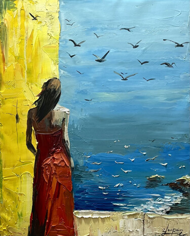 Painting titled "Where Sky Meets Sea" by Vahe Bagumyan, Original Artwork, Oil Mounted on Wood Stretcher frame