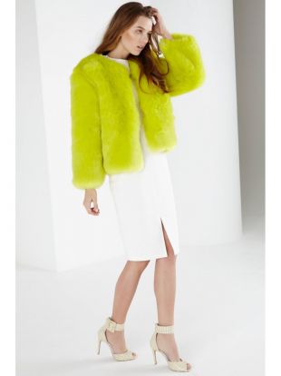 Lime Green Faux Fur Jacket | Women's Jackets | Lavish Alice