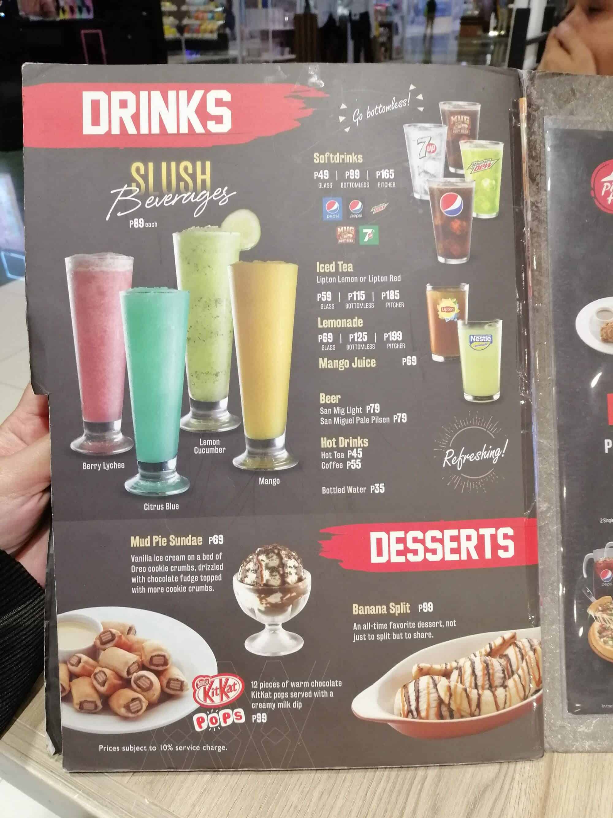 Drink Menu At Pizza Hut